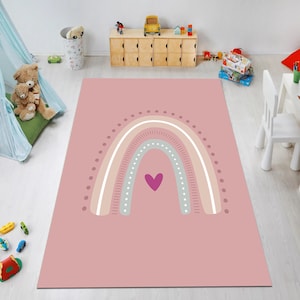 Regenbogen Teppich, Herzteppich, rosa Teppich, Kinderteppich, Boho-Teppich, Weicher Teppich, Kinderzimmer-Teppich, Babyzimmerteppich, Geschenk für Kinder, Kinderzimmer-Teppich, Kinderzimmer-Dekor