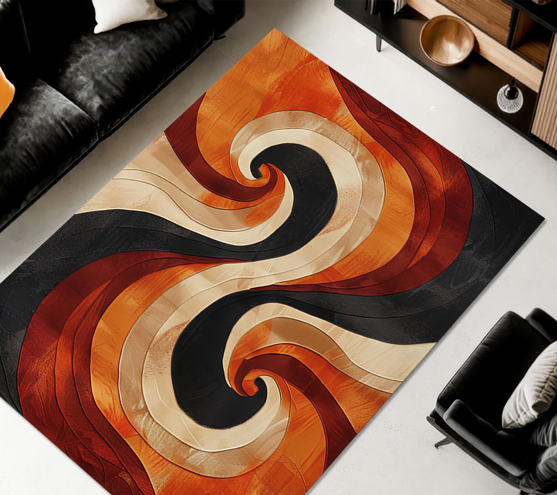 Orange Splat Rug Orange Swirl Area Rug, Modern Art Salon Decor, Washable - Etsy