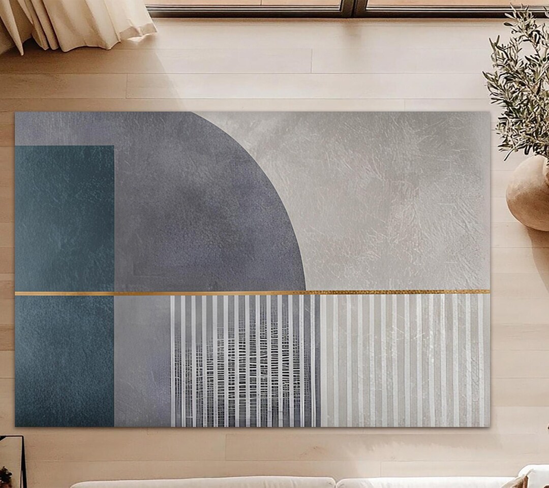 Geometric Color Block Rug, Modern Minimalist Area Rug, Machine Washable ...