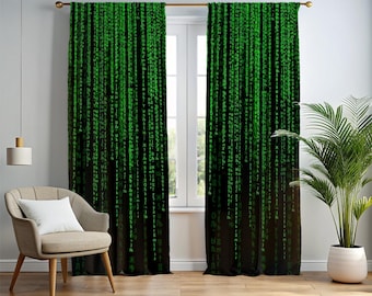 Matrixdecor, raamdecoratie binaire code, digitaal regengordijn, cyberpunk-tech gordijnen
