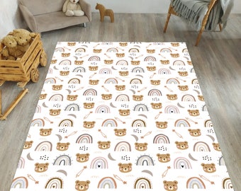 Bear Rug, Kids Room Rainbow Play Mat, Soft Nursery Decor