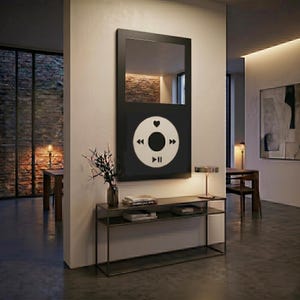 Espejo con reproductor de música retro, arte de pared de acrílico irrompible, decoración moderna para el hogar.