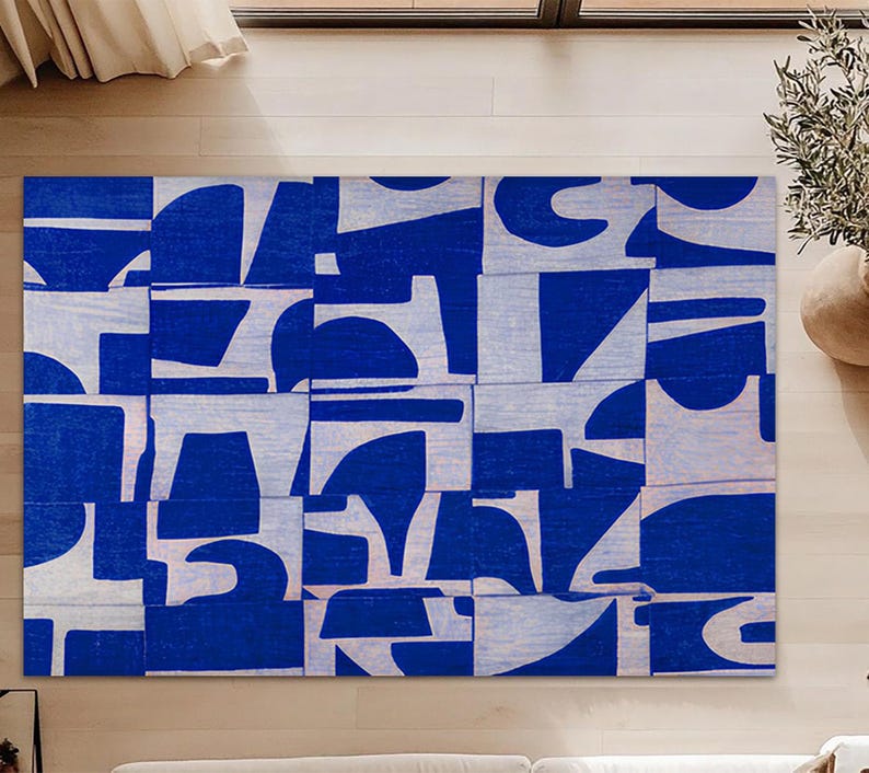 Abstract Blue Shapes Themed Rug ,geometric Block Design Carpet,artsy ...