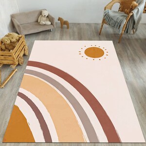 Teppich Sonnenuntergang, Babyteppich, Teppich für Kinderzimmer, Boho Dekor, Weicher Teppich, Boho Teppich, Neugeborenen Teppich, Minimalistisch, Anti Rutsch Matte für Kinderzimmer