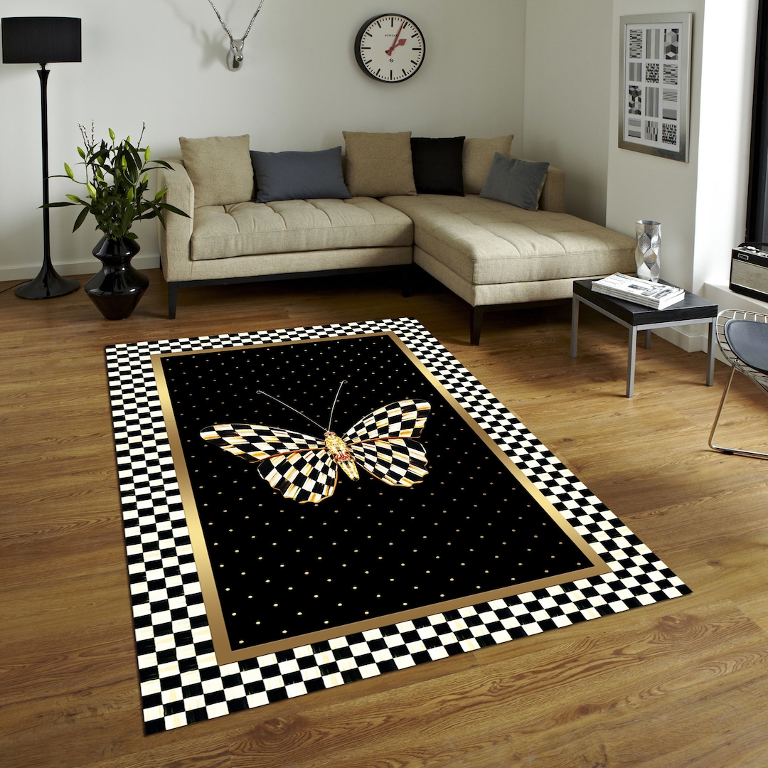 Black and gold butterfly rug main image 1