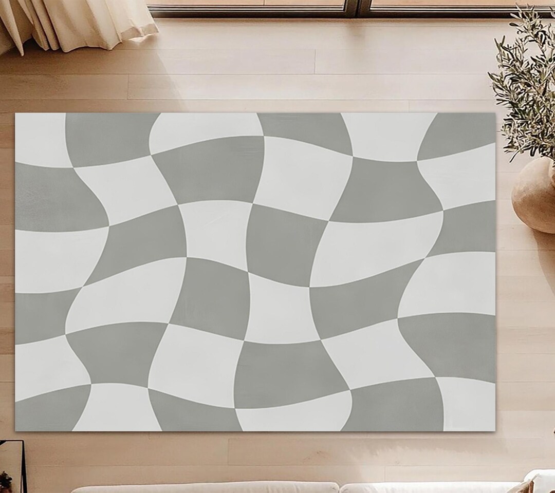 Modern Rug Pattern Gray Gray Checkered Rug, Wavy Pattern, Mid-century Modern Decor - Etsy