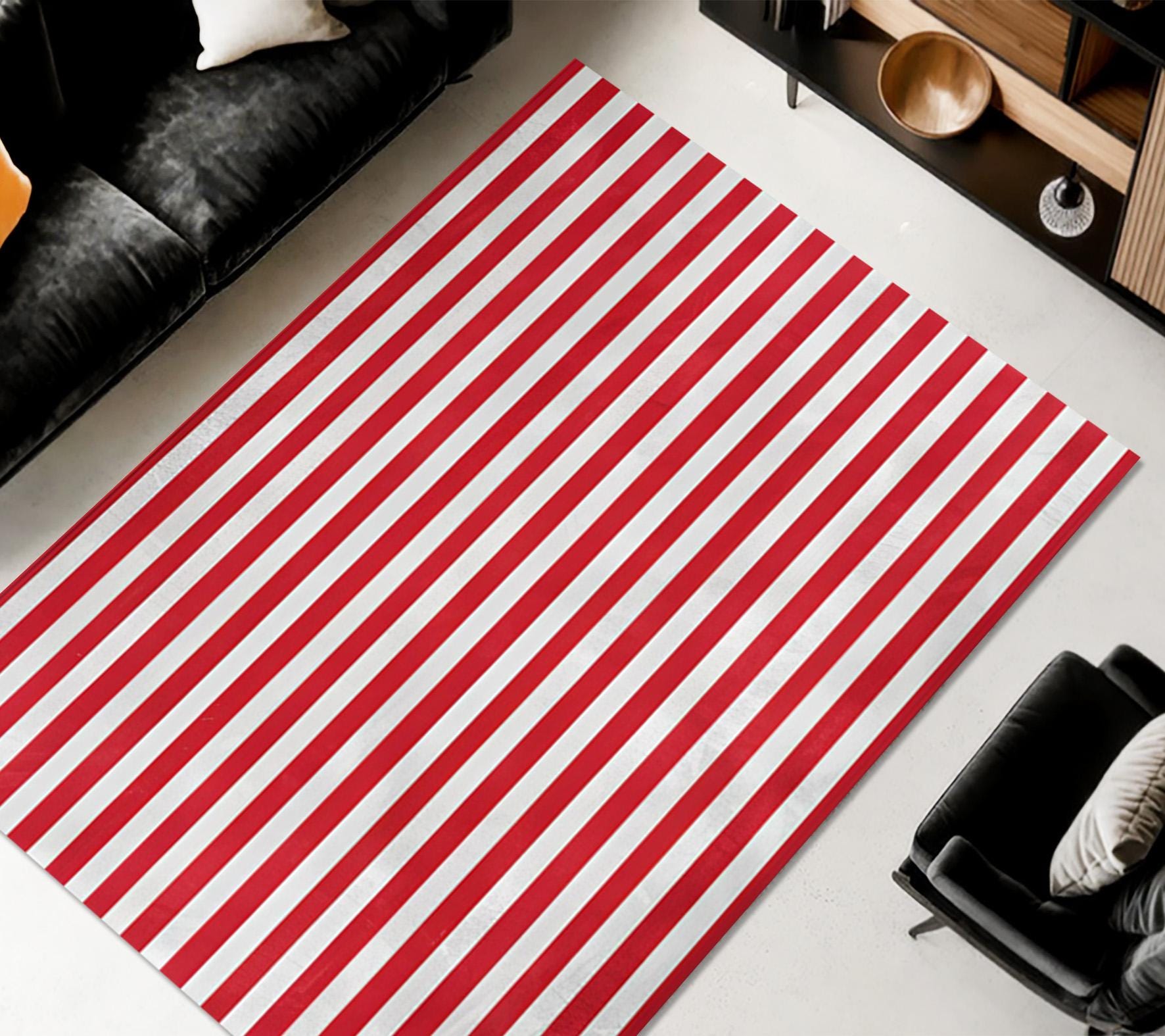 Red Rug White Line Work Red and White Striped Rug, Modern Washable Accent Carpet - Etsy