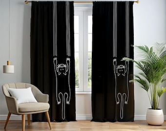 Rideaux en polyester avec un chat noir amusant, pour les amoureux des animaux