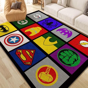 Superhero Rug, Kids Room Decor, Spiderman Rug, Hulk Rug, Ironman Rug, Gift For Childs, Personalized Birthday Gift, Room Decor, Game Room Rug