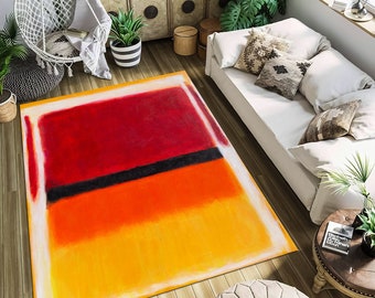 Rothko Area Rug, Art Rug, Bursh Rug, Machine Washable Carpet, Living Room Rug, Area Rug, Boho Rug,  Decoration Rug, Red and Yellow Rug