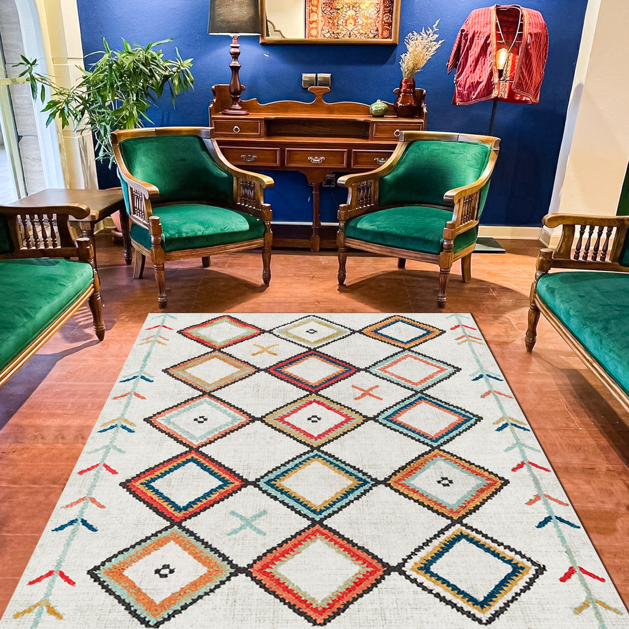 ヴィンテージトルコラグ：アナトリア柄、カラフルなインテリア - Etsy 日本