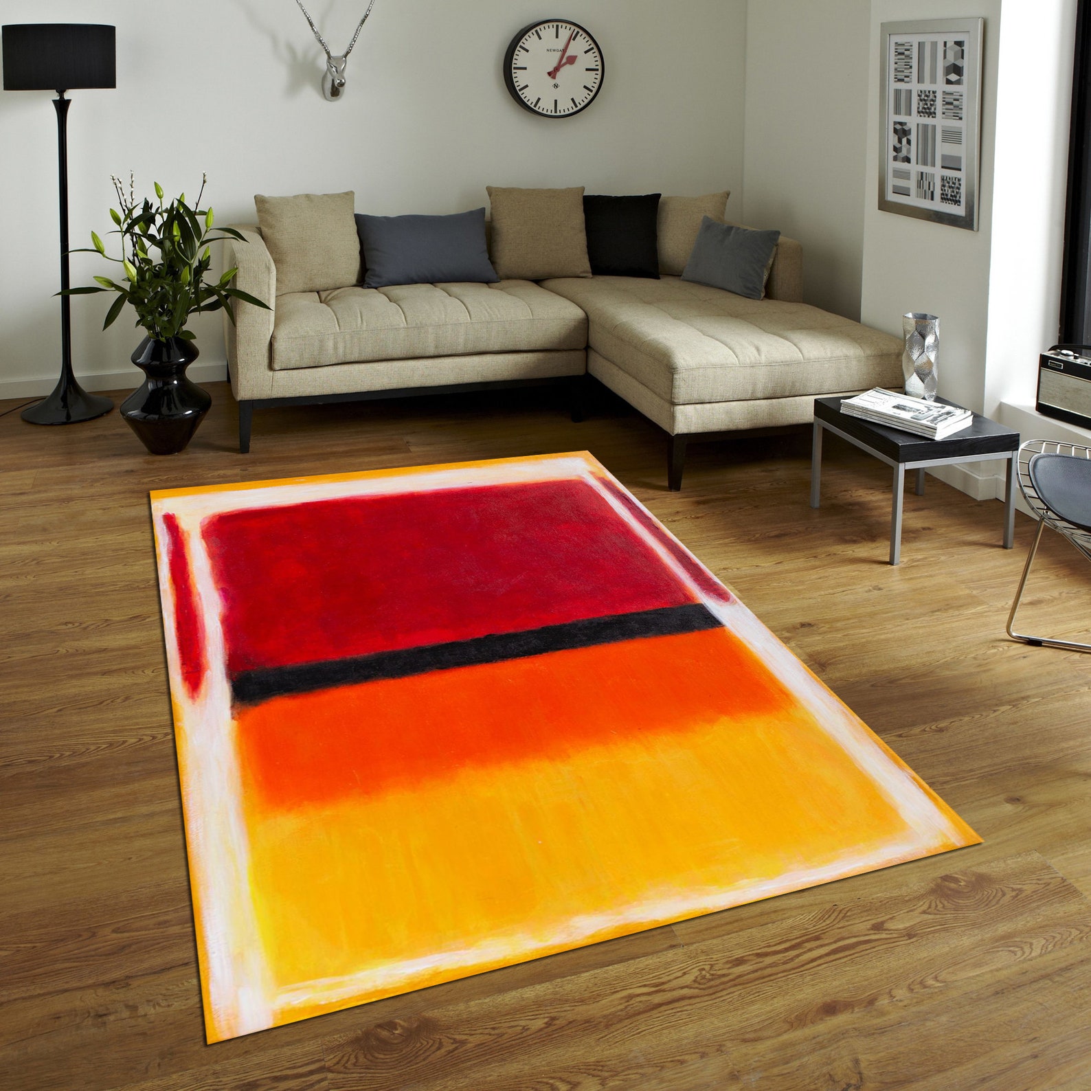 Rothko Art Area Rug, Red Yellow Abstract, Machine Washable - Etsy