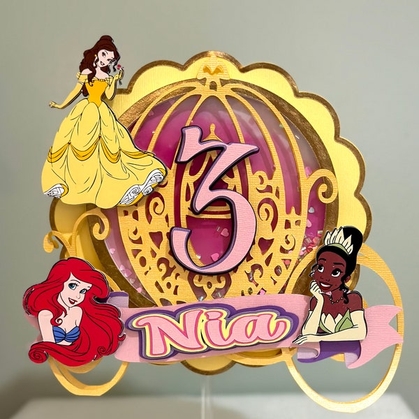 Princess Carriage 3D Cake Topper with Shaker Birthday Decorations for Girls