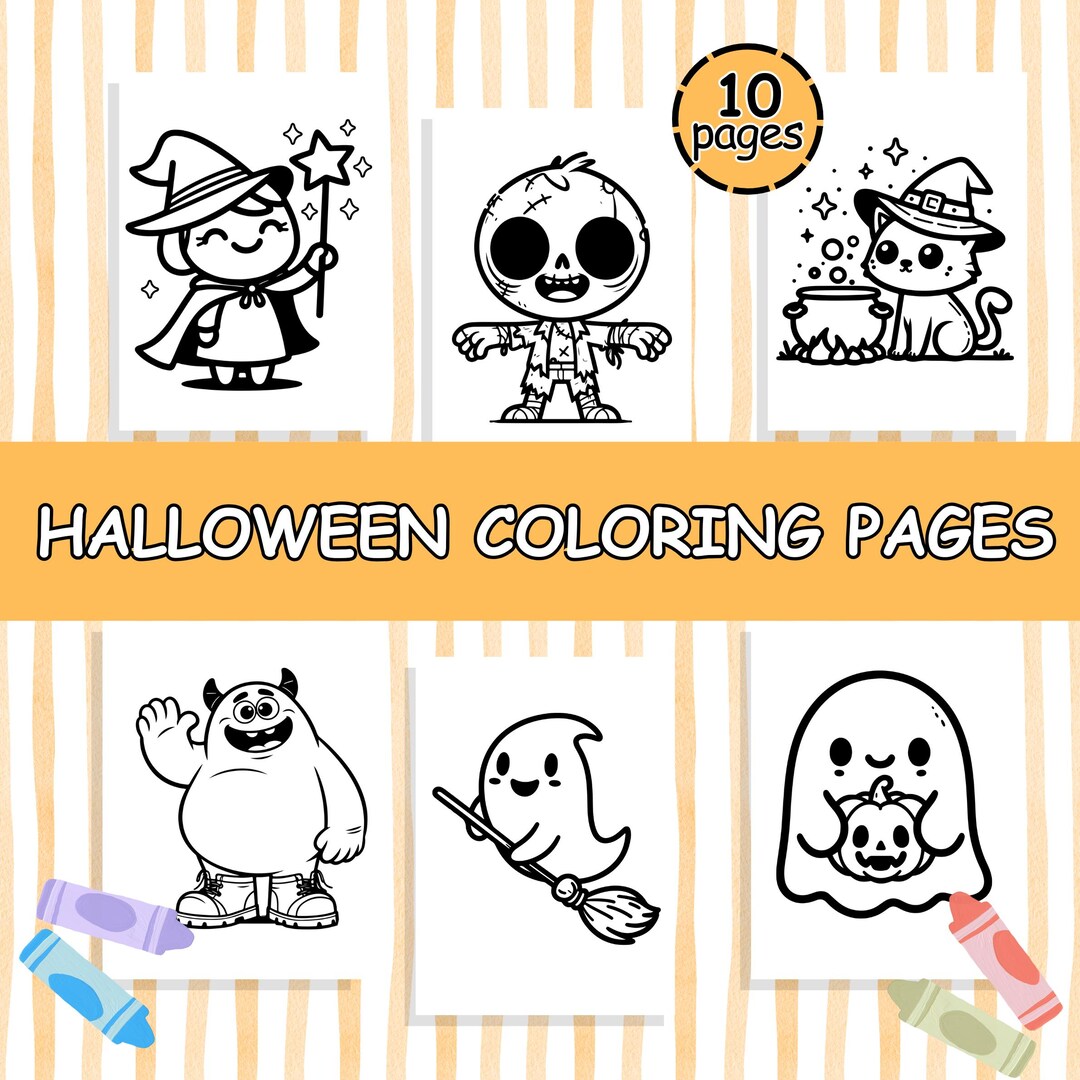 Cute Halloween Coloring Pages for Kids, Fall Coloring Pages, 10 ...