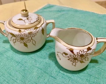 Vintage Nippon Creamer and Sugar - White and Gold, blends beautifully with Christmas Ball