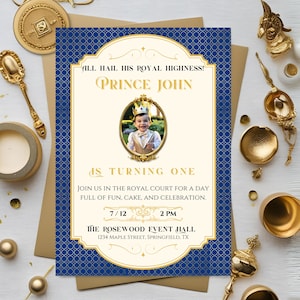 Prince Birthday Invitation | Royalty Theme Party | All Hail His Royal Highness | Editable Canva Template | Digital Invite