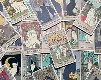 Tarot Card Cat Stickers: Mystical Feline Vinyl Decals