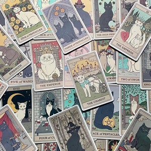 Tarotkaart kattenstickers set - mystieke en schattige katachtige tarotstickers