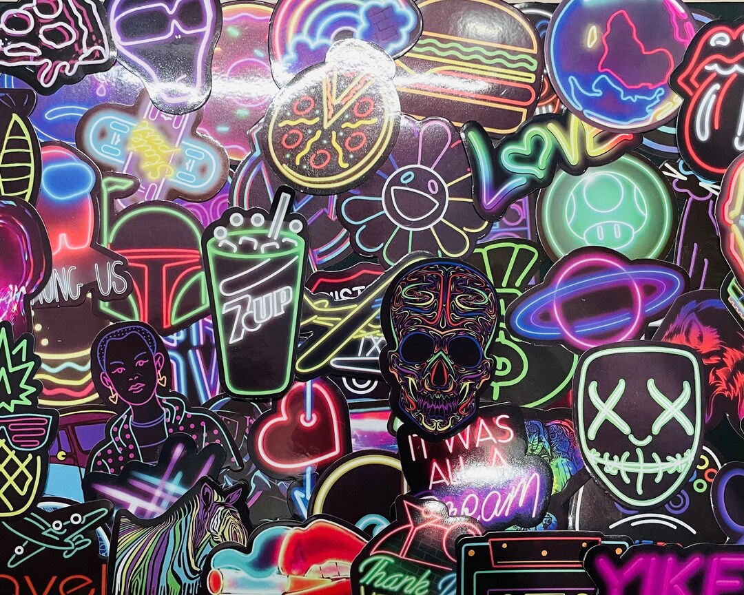 Neoni Sticker Neon Graffiti Sticker Pack | Waterproof Vinyl Decals - Etsy
