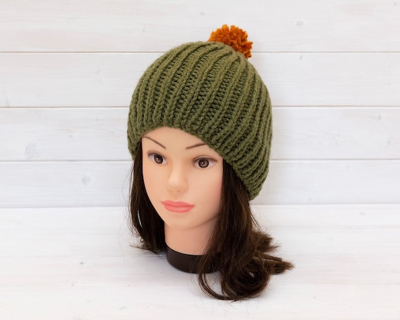 olive green bobble hat