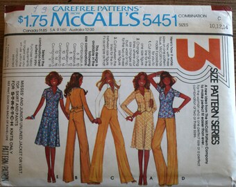 1970s McCall's Sewing Pattern 5451: Jacket, Vest, Top, Skirt, Pants - Sizes 10-14