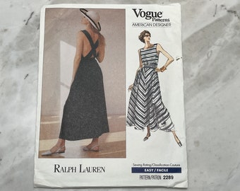 Vintage 1990s Ralph Lauren Vogue Patrón 2289 - Tallas 12-14-16