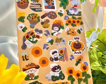 Sunflower Aesthetic Sticker Sheet | Bullet Journal Stickers, Cute Planner Stickers, Cute Stationary