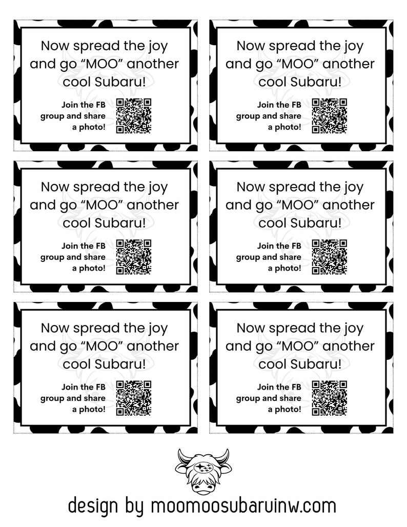 Moo Moo Subaru - Highland With Flowers Downloadable Info Cards - Etsy