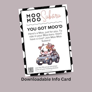 Moo Moo Subaru - Outback Moo Downloadable Info Card *Single Sided