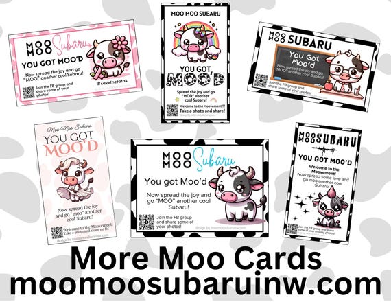 Moo Moo Subaru - Driving Moo Downloadable Info Card *single Sided