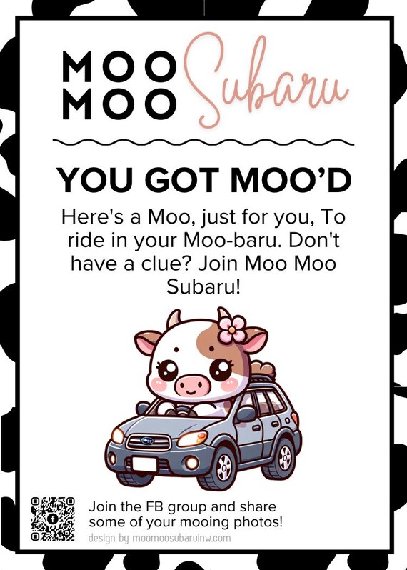 Moo Moo Subaru - Outback Moo Downloadable Info Card *single Sided