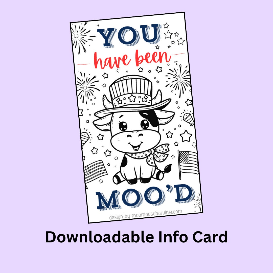 Moo Moo Subaru 4th of July Downloadable Info Cards - Etsy