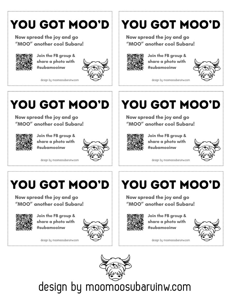 Moo Moo Subaru Cow With Glasses Downloadable Info Card - Etsy
