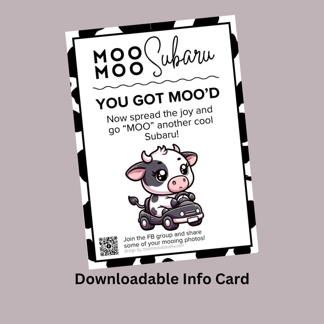 Moo Moo Subaru - Driving Moo Downloadable Info Card *single Sided
