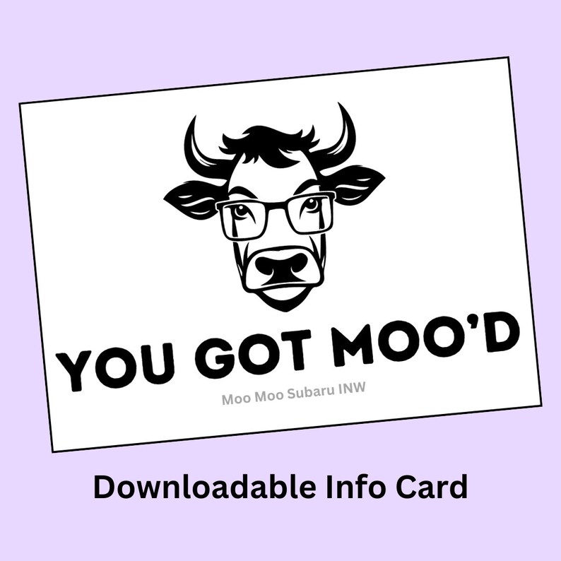 Moo Moo Subaru Cow With Glasses Downloadable Info Card - Etsy