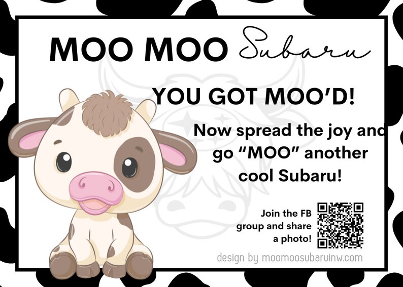 Moo Moo Subaru Cute Cow Downloadable Info Cards - Etsy