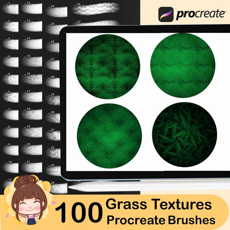 100 Procreate Grass Texture Brushes | Seamless Green Grass, Wild Meadow ...
