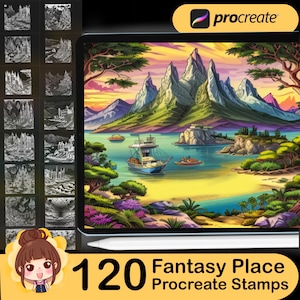 120 Procreate Fantasy Place Stamps, Fantasy Place brush for procreate, nature procreate stamp