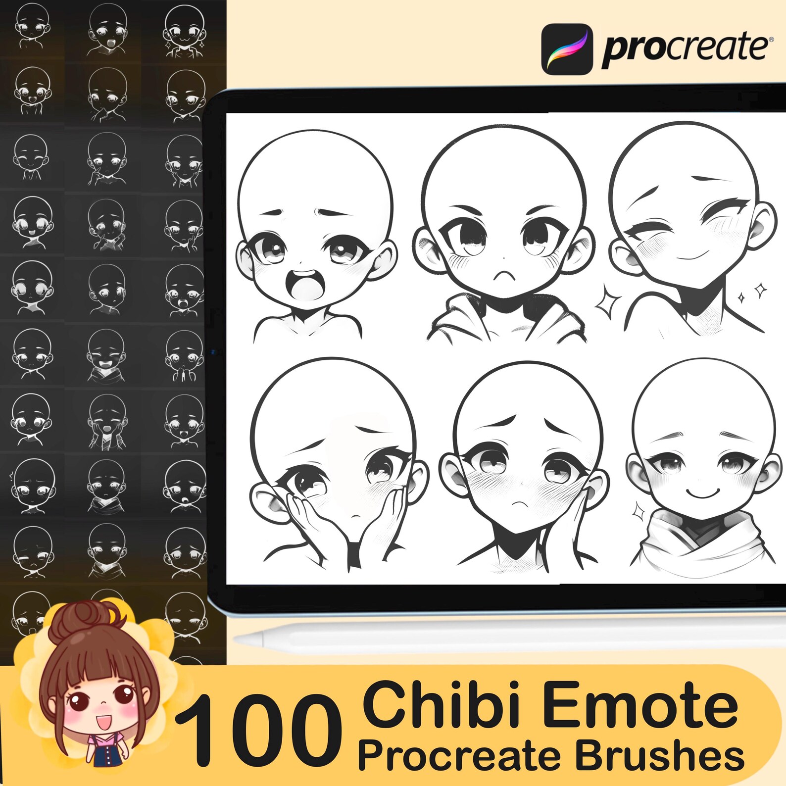 100 Chibi Emote Procreate Brushes: Anime Manga Head Stamps - Etsy Canada