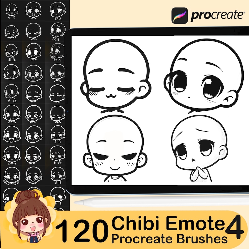120 Procreate Chibi Emote Brushes: Anime Manga Face Stamps - Etsy