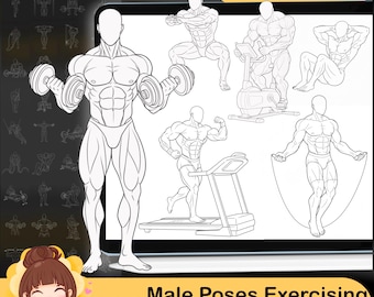 130 Dynamic Male Pose Stamps Procreate | Male Anatomy Reference | Action Figure Drawing Brush Set | Workout & Fitness Poses | Commercial Use