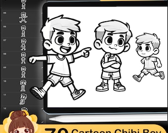 70 Procreate Chibi Boy Poses: Cartoon Character Brush Stamps