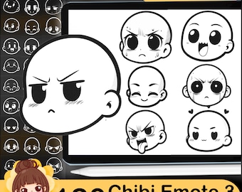 120 Procreate Chibi Emote Brushes: Anime Manga Head Stamps