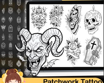 160 Pincéis de Tatuagem de Linha Fina para Procreate, Desenhos de Estêncil