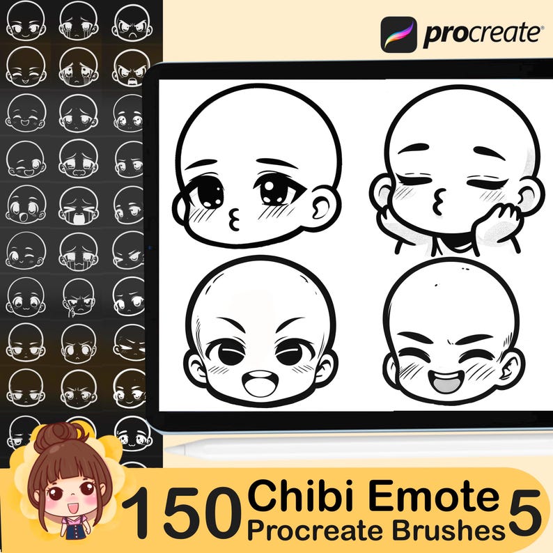 150 Procreate Chibi Emote Brushes: Anime Manga Face Stamps - Etsy