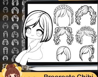Oltre 100 timbri per capelli in stile Chibi: set di pennelli per Procreate (download digitale)