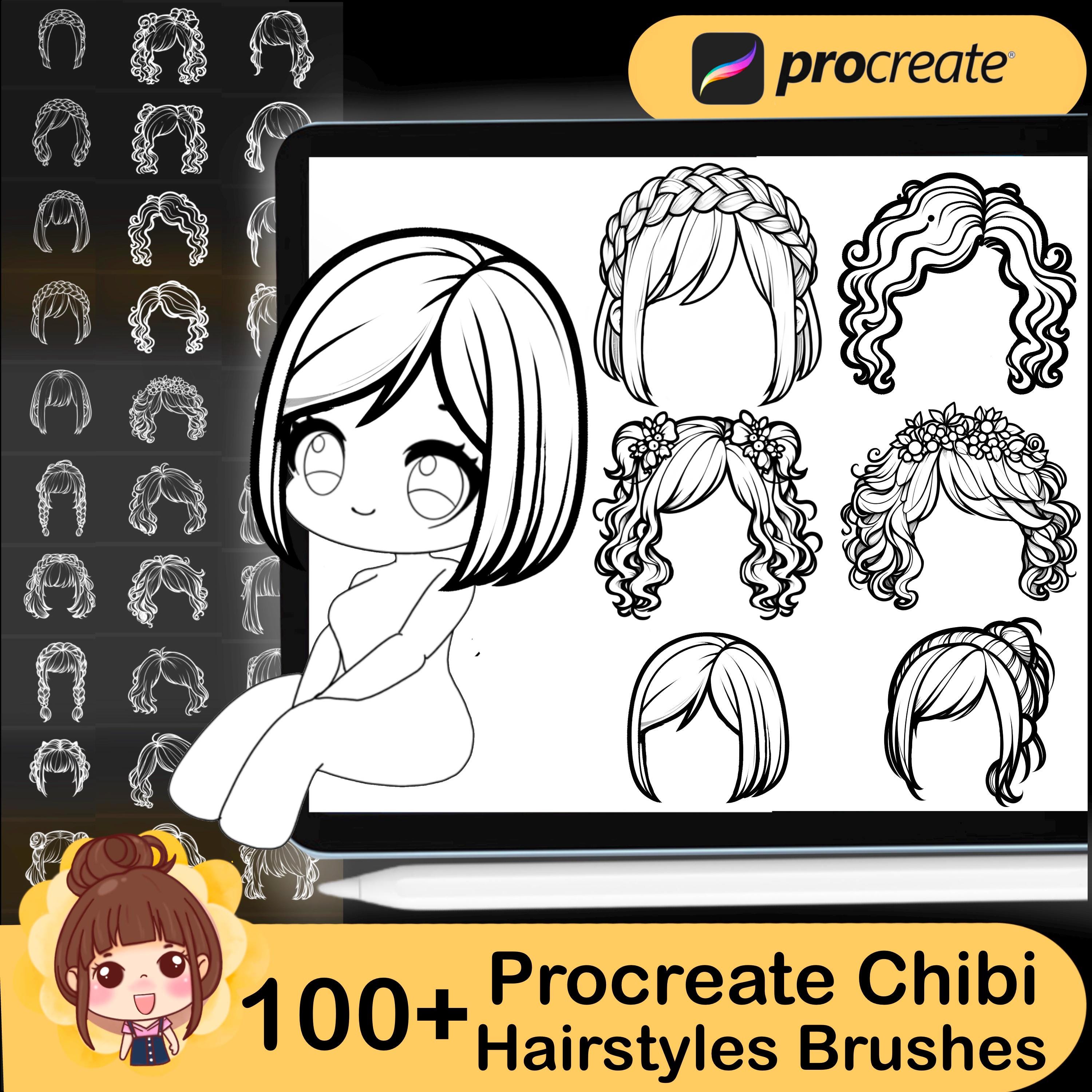 100+ Sellos de cabello chibi para Procreate | Pinceles de peinados chibi lindos en iPad