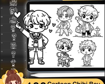 100 Procreate Chibi Boy Poses: Cartoon Character Stamps (Brush Guide)