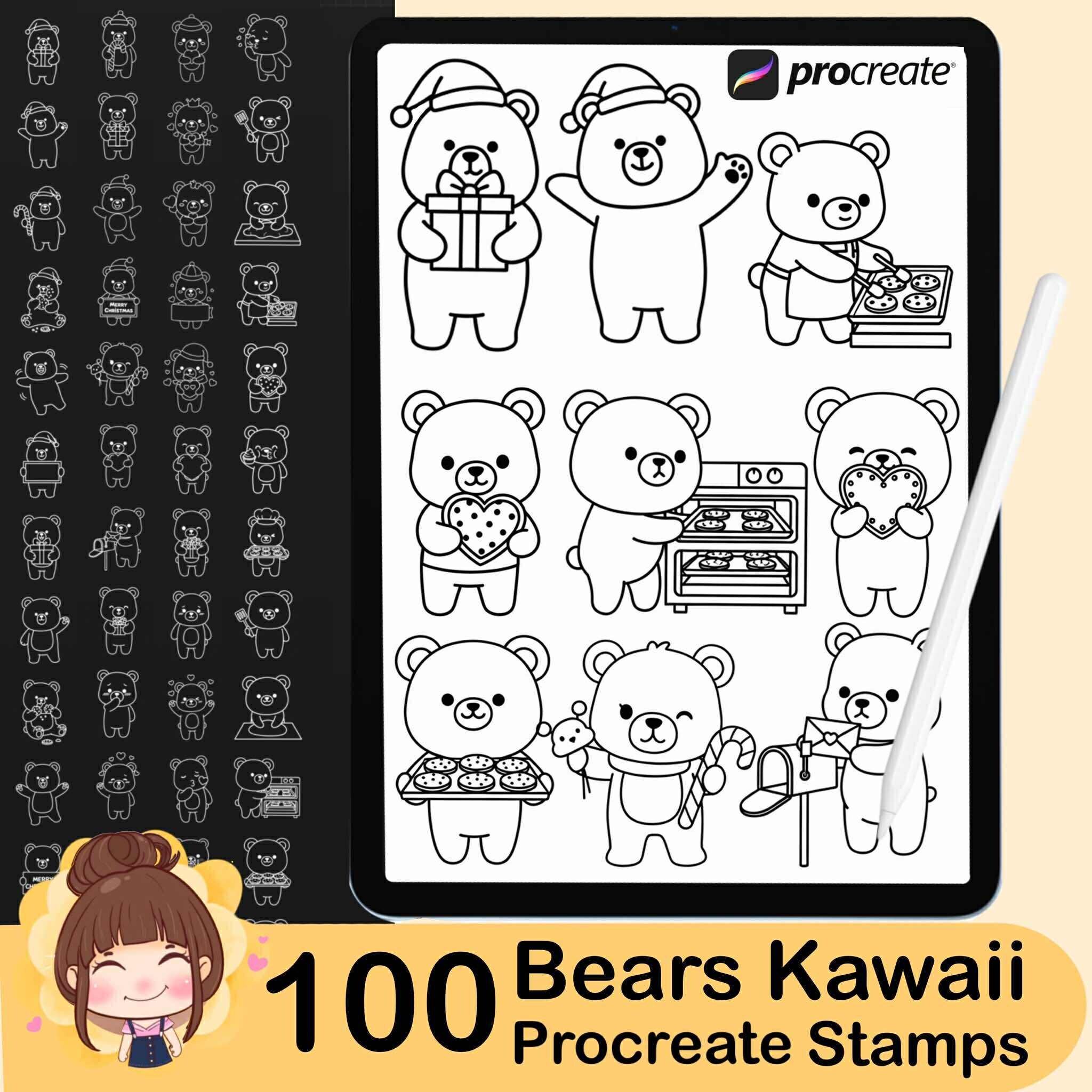 100 Kawaii Bear Procreate Stamps Brush Set - Etsy