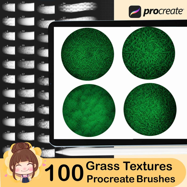 100 Procreate Grass Texture Brushes | Seamless Green Grass, Wild Meadow ...